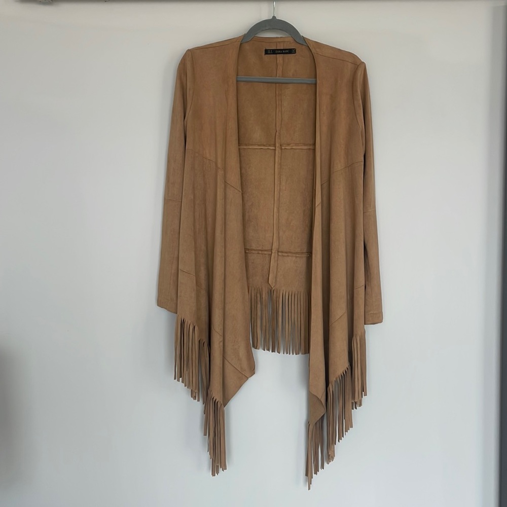 Zara faux suede tan fringe jacket size medium